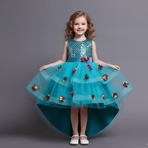 Girls Baby Blue Dress with 3D flowers size 3T